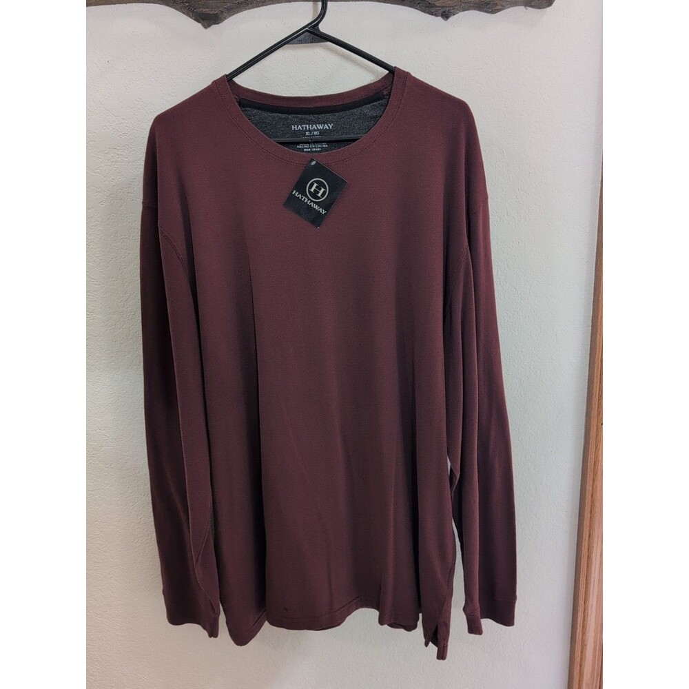 NWT Hathaway Men's Long Sleeve T-Shirt Red XL Crew Neck 100% Cotton